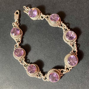 Vintage Amethyst Sterling Silver Bracelet: Petite Size