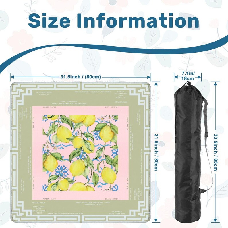 Lemon Print Mahjong Mat: Non-Slip Neoprene Game Mat (31.5x31.5) image 5