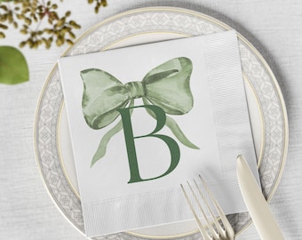 Aangepaste babynaamservetten: saliegroene strik, gepersonaliseerde lunch of drankje