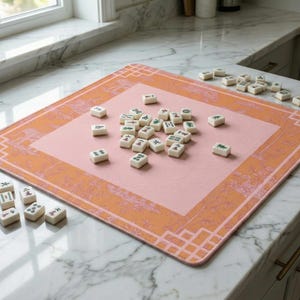 Tappetino da Mahjong rosa e arancione con custodia per il trasporto