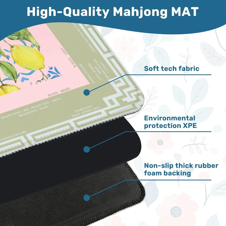 Lemon Print Mahjong Mat: Non-Slip Neoprene Game Mat (31.5x31.5) image 6