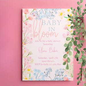 Wildflower Baby in Bloom invitation Baby Shower Invite | Blue Baby in Bloom Baby Shower Invitation | Baby Shower Decor Ideas Wildflower
