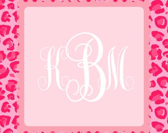 Monogram Mahjong Mat: Pink Leopard Print, Non-Slip, 31.5" Square