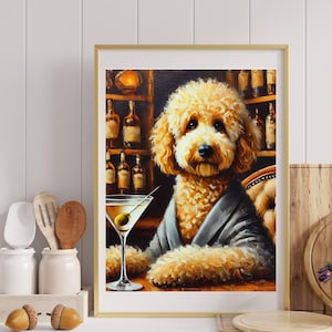 Funny Golden Doodle Art | Bar Cart Art | Cute Kitchen Wall Decor Minimalist Wall | Golden Doodle Print | Golden Doodle Poster |