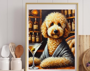 Impression de barre dorée drôle de griffonnage : art de chien de martini
