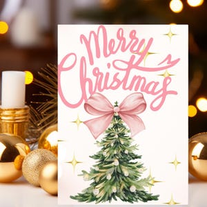 Lot de 5 cartes de Noël imprimables PNG, 5 x 7, cartes de voeux de Noël, téléchargement numérique, cartes de voeux de sapin de Noël PNG / Girly Christmas