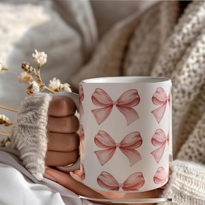 Pink Bow Mug | Coquette Mug | Pink Mug | Pink Ribbon Mug | Gift for Daughter | Gift for Mother | Gift for Bestie | Pretty Coffee Mug