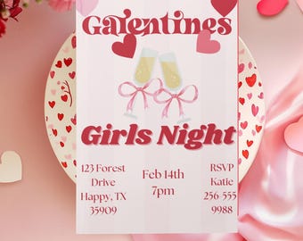 Galentine's Girls Night Invitation: Editable Pink Hearts Template (Digital Download)