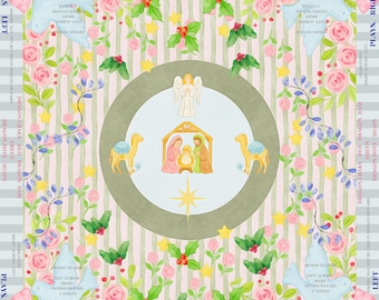 Mahjong-kersttafelkleed: Away in a manger-ontwerp, 55 x 55 polyester mat