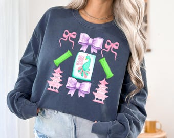 Oversized Mahjong Sweatshirt: Comfort Colors, Game Night Outfit