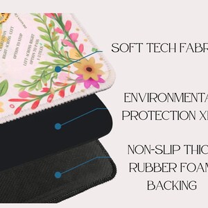 May include: A layered product with a floral design on the top layer. The top layer has a white background with colorful flowers and green leaves. The middle layer is black, and the bottom layer is a non-slip rubber foam backing.