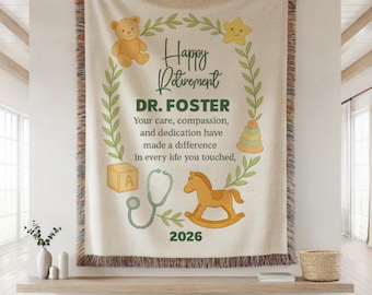Custom Retirement Blanket for Pediatric Doctor or Nurse – Personalized Gift with Name & Year – Woven Throw for Medical Farewell