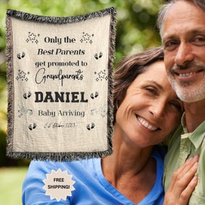 Personalized Grandparents Woven Blanket: Baby Announcement Tapestry Throw