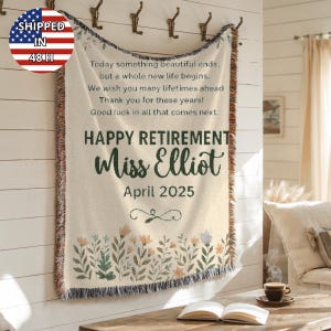 Floral Retirement Throw for Teacher Personalized Blanket with Name Custom Retirement Gift Idea for2025 Celebration Custom Retirement Blanket
