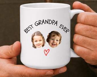 Best Grandpa Ever Mug Personalized with Kids Faces | Custom Photo Mug for Grandpa | Gift from Grandkids | Father’s Day Gift