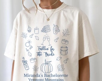Comfort Colors® 秋の独身パーティー用シャツ、秋の花嫁ギフトTシャツ、カスタム独身パーティー用シャツ、パンプキンテーマのブライダルトップス、バーモントクルーシャツ