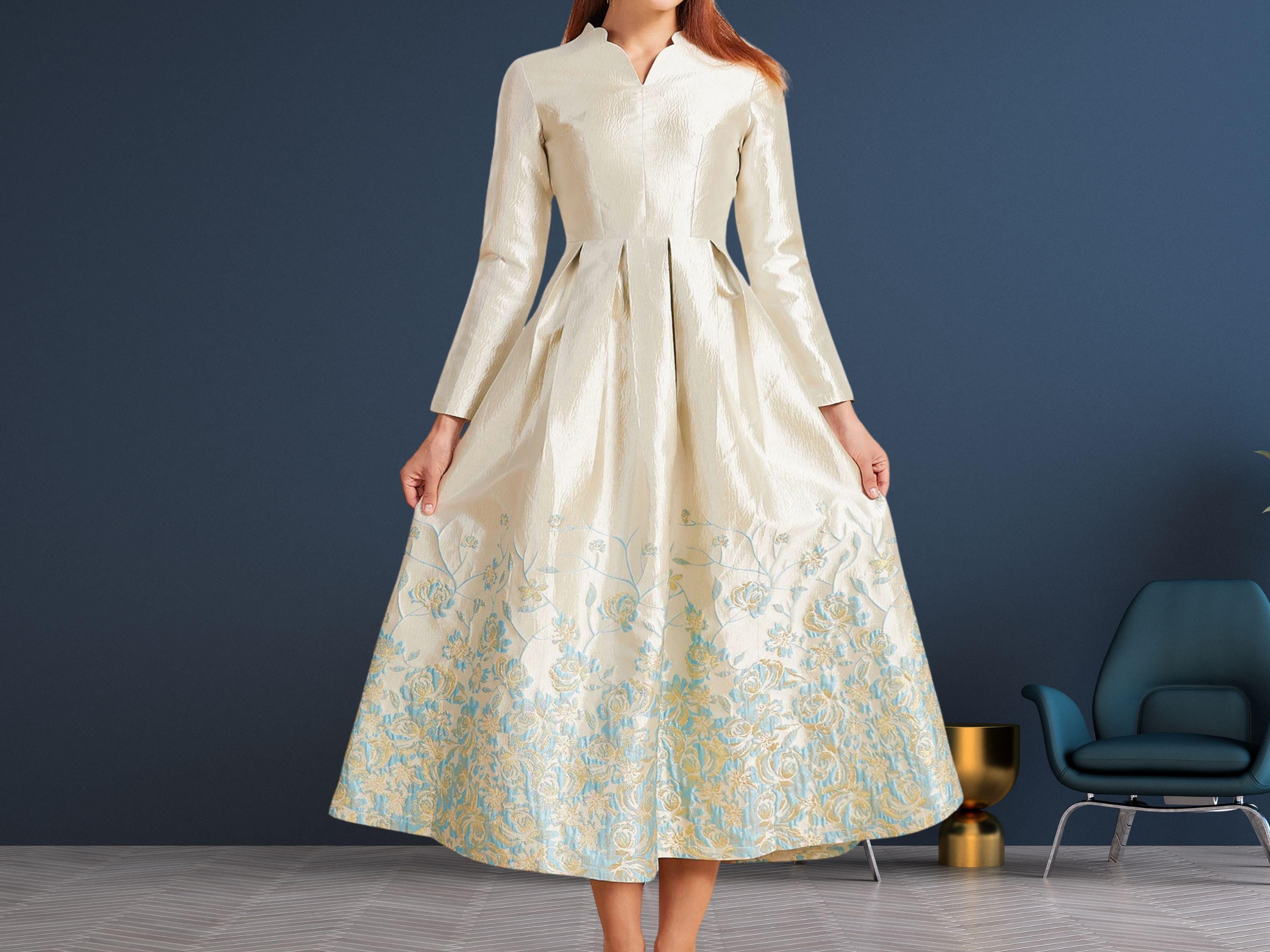 white and gold jacquard dress Miss Circle Women's Raizel Gold Beaded Sequin Bodycon Gown with Scarf main image 1