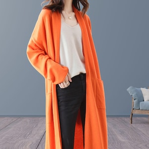 Cárdigan de lana merino, suéter largo de punto, cuello en V, frente abierto