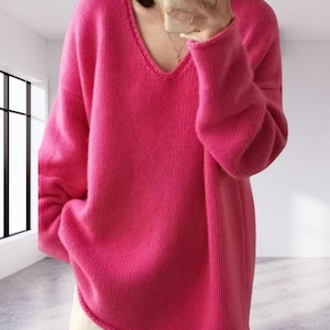 Weicher Kaschmir-Pullover für Frauen, V-Ausschnitt Lockerer Strick, Damen Winterpullover, Kuschelig Warmer Herbst Wolle Pullover Top