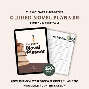 Guided Novel Planner for Writers, Fillable & Printable PDF | Digital Story Writing Workbook, Character Profiles, Plot Guide, Yearly Trackers