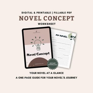 Novel Concept & Theme Worksheet for Writers, Fillable and Printable PDF | Writing a Synopsis, Creative Writing Prompts, How to Write a Book