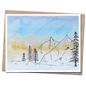 Minimalist Mountain Landscape A2 Greeting Card - Handmade in Colorado - Blank Inside with Kraft Envelope - Original Watercolor Print