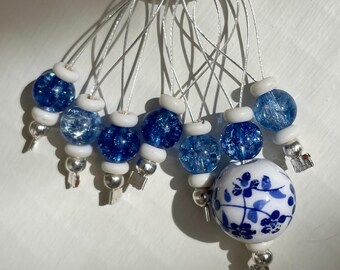 Handmade Beaded Stitch Markers: Porcelain, Lapis, Howlite - Knitting Notions