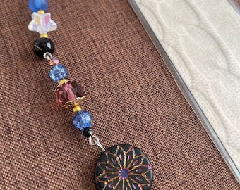 Handmade Beaded Bookmark – Laminated with Charm Chain – Book Lover Gift, Decorative Bookmark