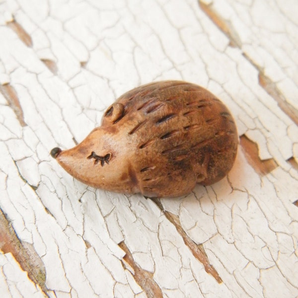 Little Brown Hedgehog bead - Sleepy Woodland Critters hand painted forest animal bead (ready to ship)