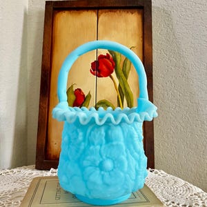 Fenton Blue Basket - Etsy
