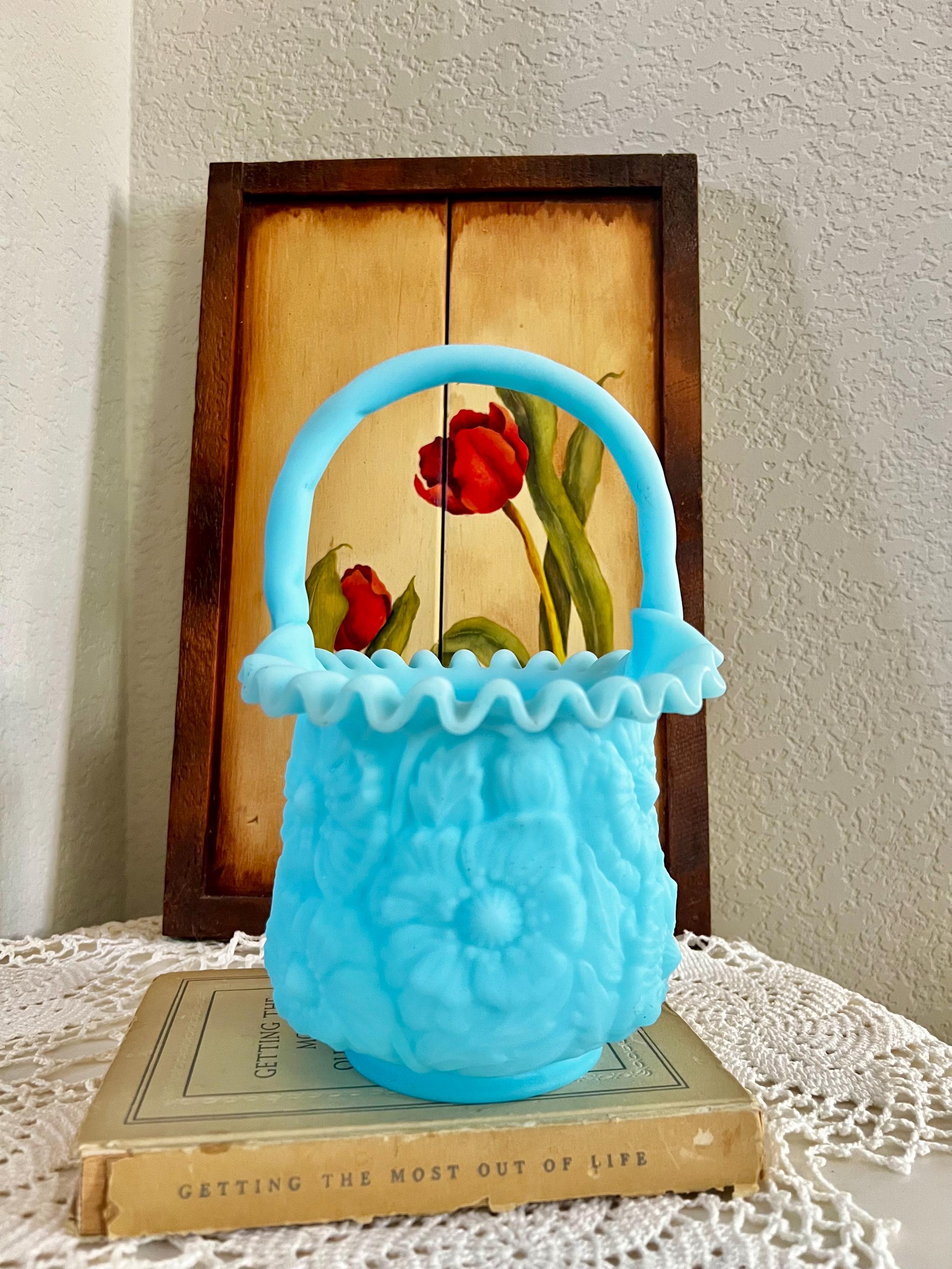Fenton Satin Blue Basket - Etsy