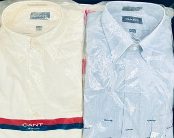 Conjunto de camisa Oxford GANT vintage de los años 80, raro, en crudo y azul.