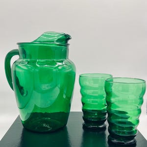 Vintage Anchor Hocking Waldgrüner Krug & Becher Set: MCM Barware