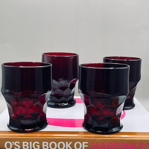 Vintage Anchor Hocking Royal Ruby Honeycomb Tumblers MCM Barware Set Holiday Entertaining Gift