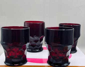Anchor Hocking Royal Ruby Honeycomb Tumblers | Vintage MCM Barware Set | Summer Entertaining