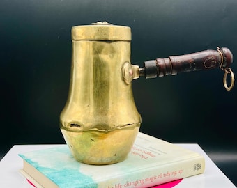 Messing Turkse Cezve-koffiepot | Antiek houten handvat | Decoratie ritueel zomerkoffie