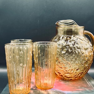 Vintage Anchor Hocking Lido Milano Krug: Honig-Bernstein-Crinkle-Glas Barware