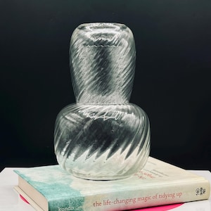 Vintage Schmid Portugal Glass Tumble Up Set: Optic Swirl Bedside Carafe