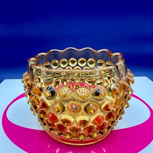Vintage Amber Hobnail Glass Bowl – Scalloped Edge Mid-Century Decorative Dish by Elson Glass Co.