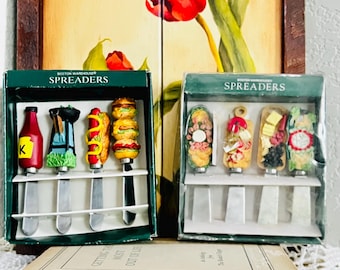Vintage 1990s Boston Warehouse Novelty Cheese Spreaders Set Charcuterie BBQ NOS Serving Summer Gift