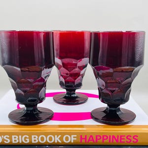 Vintage Anchor Hocking Ruby Red Goblet Set: Mid-Century Georgian Glassware