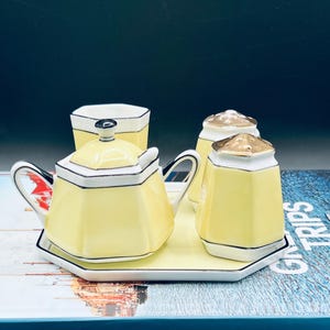 RARE Vintage 1920s Noritake Art Deco Tea Set with Tray | Yellow Geometric Porcelain | Father’s Day Gift for Collectors & Design Lovers