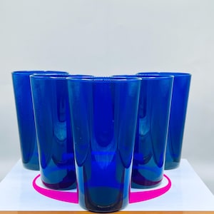 ヴィンテージ リビー コバルトブルー グラス 5個セット | レトロな17オンス タンブラー | 大胆なブルーのバーウェア | 父の日ギフト | ミッドセンチュリーキッチン