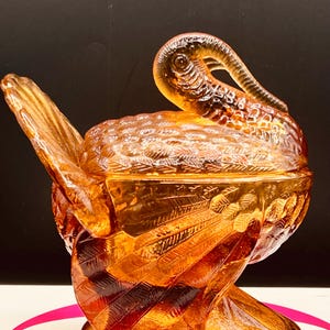 Prato de peru vintage LE Smith Amber Carnival Glass: decoração de Ação de Graças