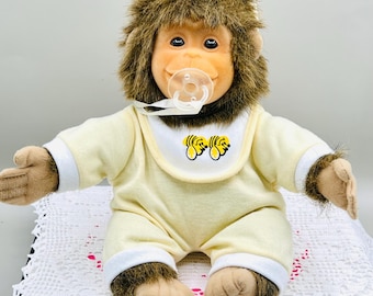 Vintage Hosung Monkey Hand Puppet Plush Flocked Face, Yellow