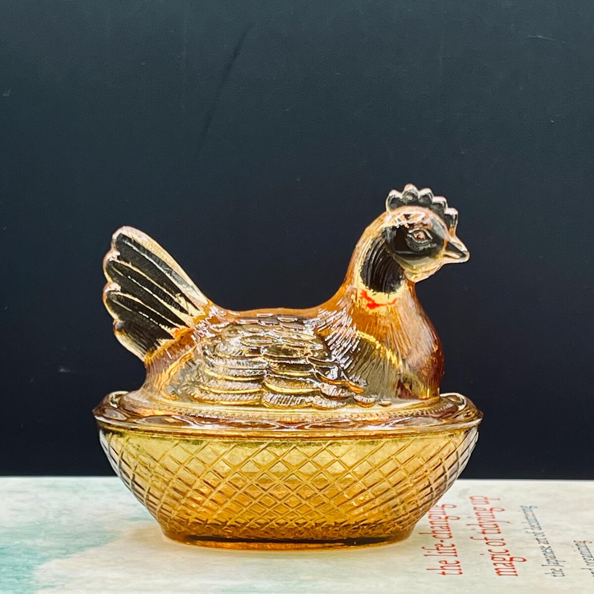 Vintage Amber Glass Hen on Nest Covered Salt Cellar Dish | Miniature Farmhouse Chicken Decor | Cottagecore Collectible - Etsy