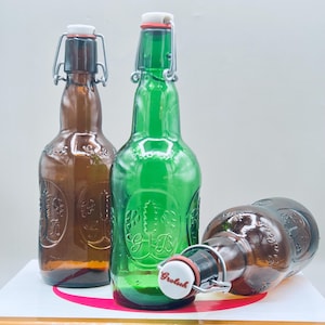 RARE Vintage Grolsch Swing-Top Beer Bottles – Set of 3 (Amber & Green) – Home Brew Decor – 1980s Collectible Glass Bottles