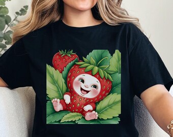 Maglietta divertente con fragole, Maglietta per neonati con fragole, Divertente maglietta estiva, Regalo per bambini e genitori, Maglietta con fattoria tropicale, Abbigliamento per amanti della frutta
