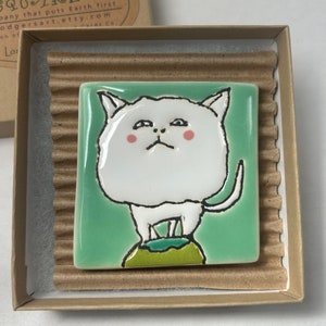 White Cat tile with easel, cat lover gift, new cat owner gift, white cat gift, mom cat gift, cat dad gift, kitty lover gift, feline lover