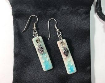 Ocean Blue with Charm  Porcelain Earrings with Silk Pouch
